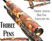 20% ALL PENS On SALE Now Collector grade fountain pen that was handcrafted.  Rhodium and 22kt Gold Fountain Pen Made by Hand Fordite Acylic