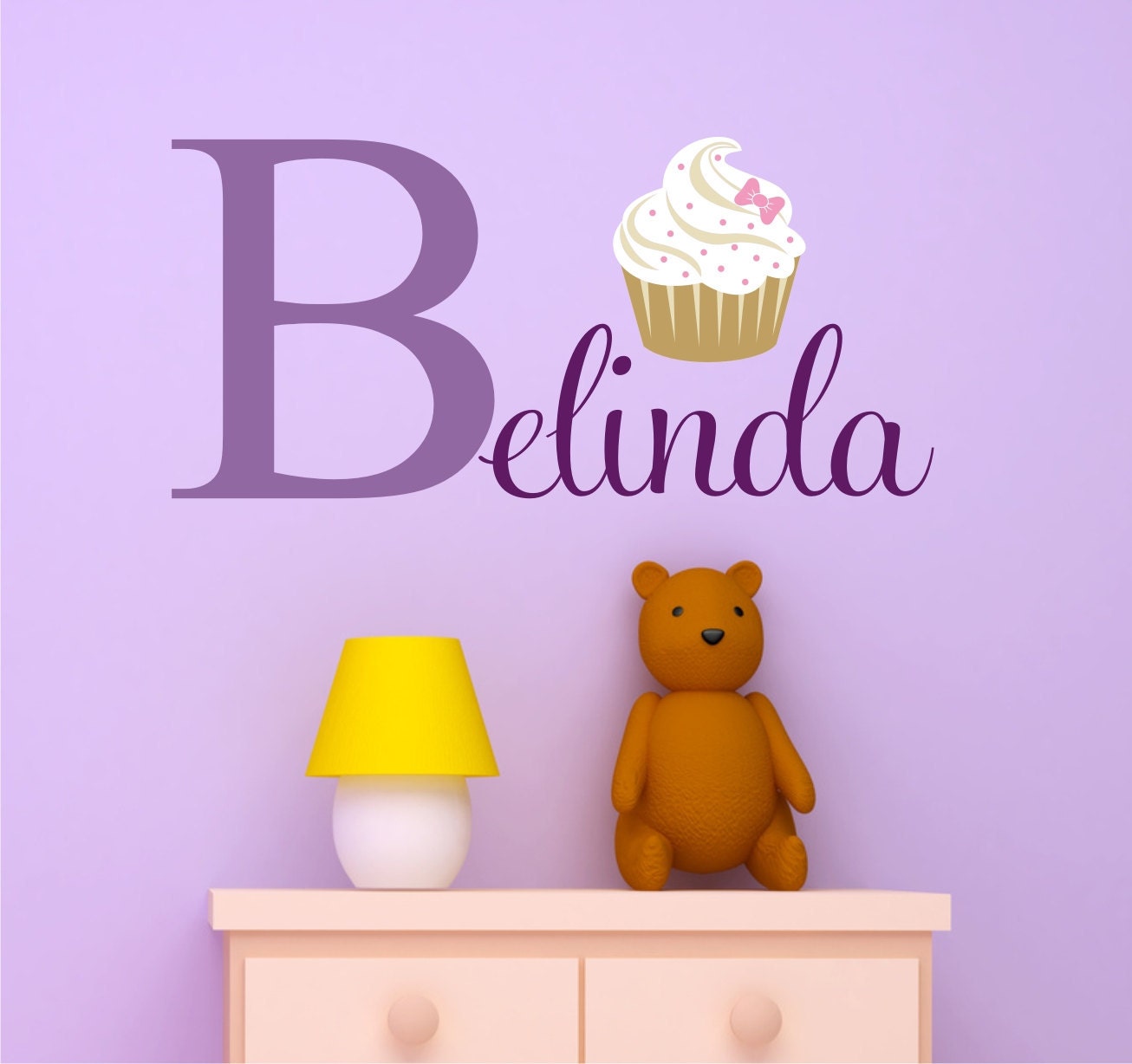 Personalized Monogram Name with Cupcake, nursery, kids & teens room, custom removable decals stickers