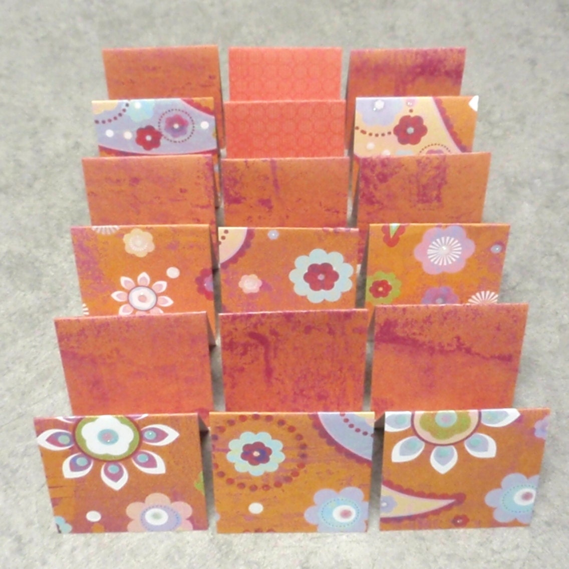 18 Mini Cards - blank for thank you notes - orange purple floral - ksewingbasket