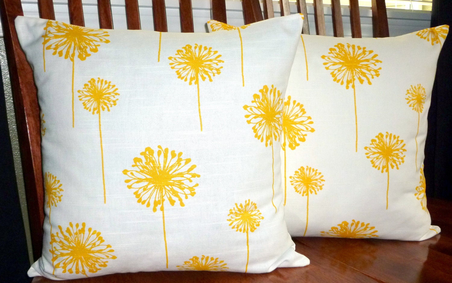 Decorative Accent Throw Pillow Covers - Two 18inch Yellow and White Dandelion