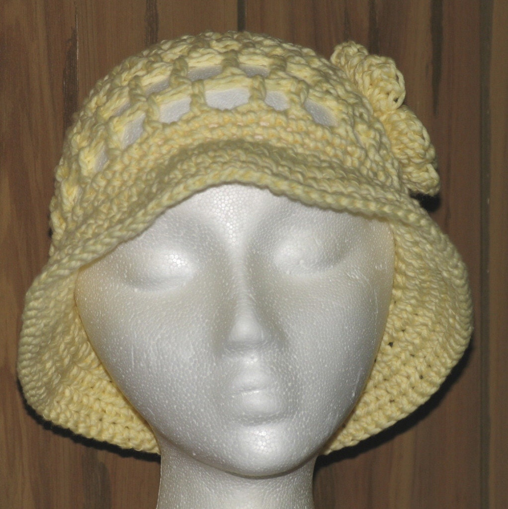 Size: Toddler / Hand Crocheted Yellow COTTON Floppy Sun Hat