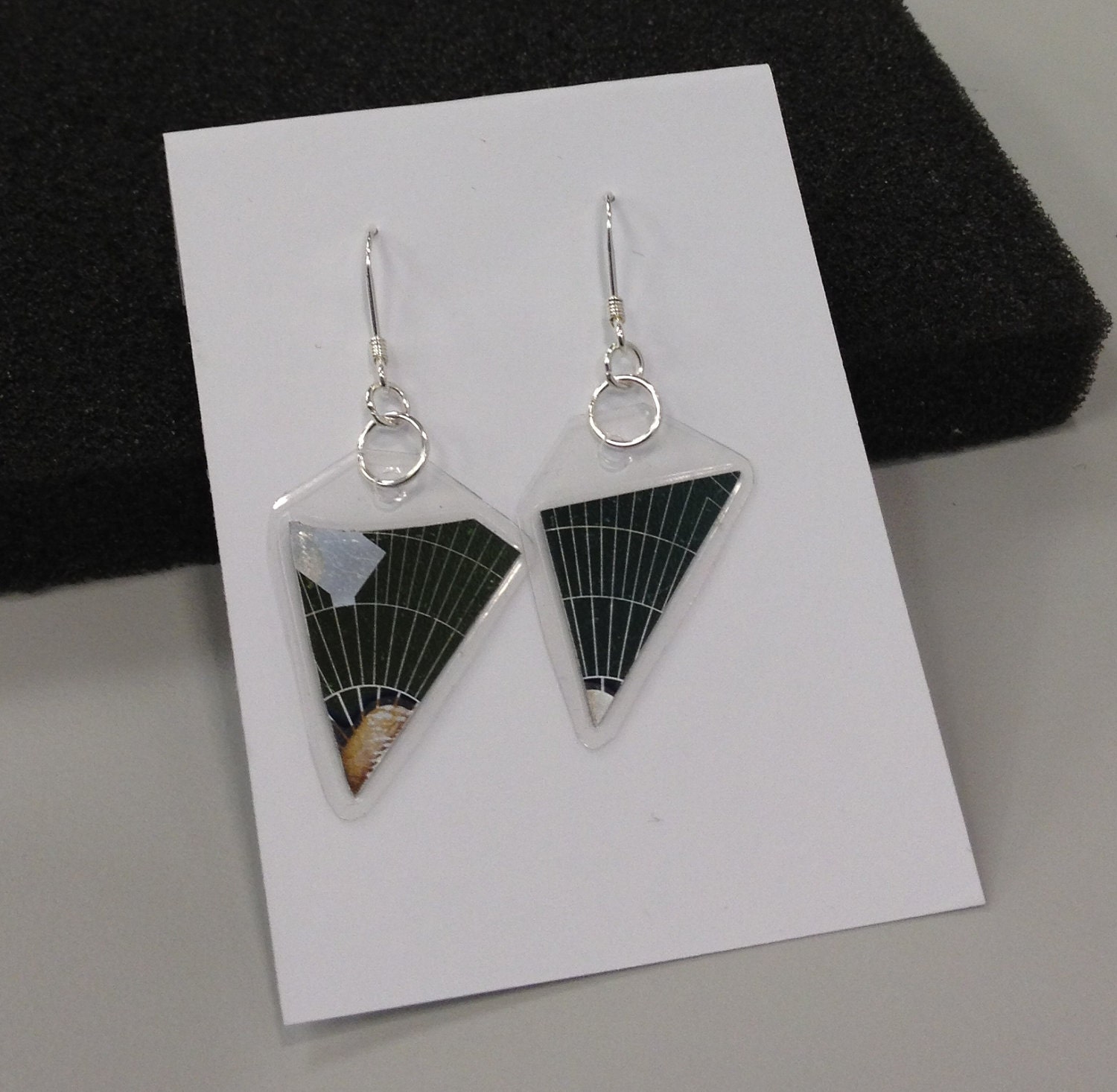 Green Solar Panel Dangle Earrings - Triangle