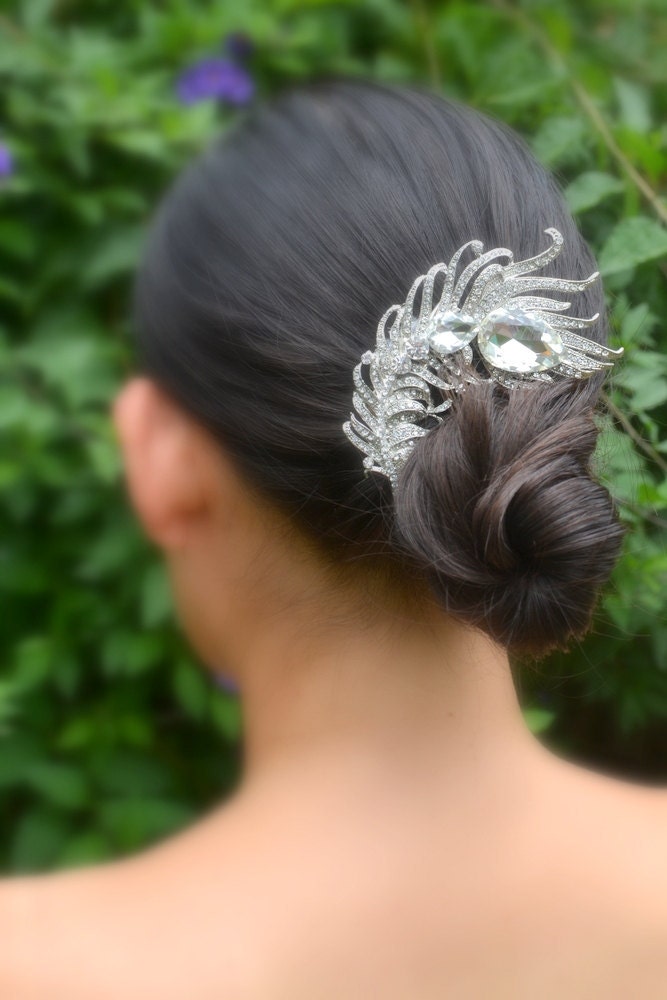 Crystal peacock feather clip