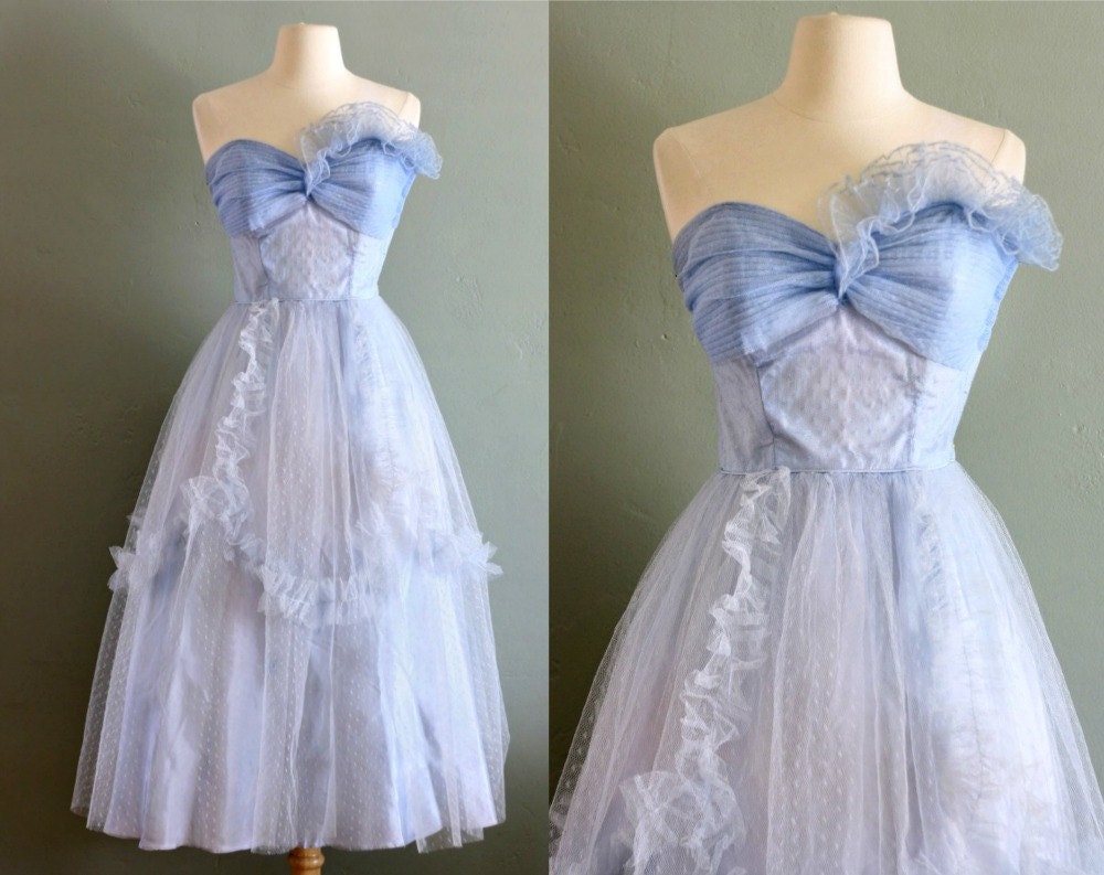 50's XS/S Pale Blue Flounce Party DRESS