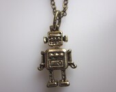 Little Robot Friend. Robot Necklace in Antique Gold Finish
