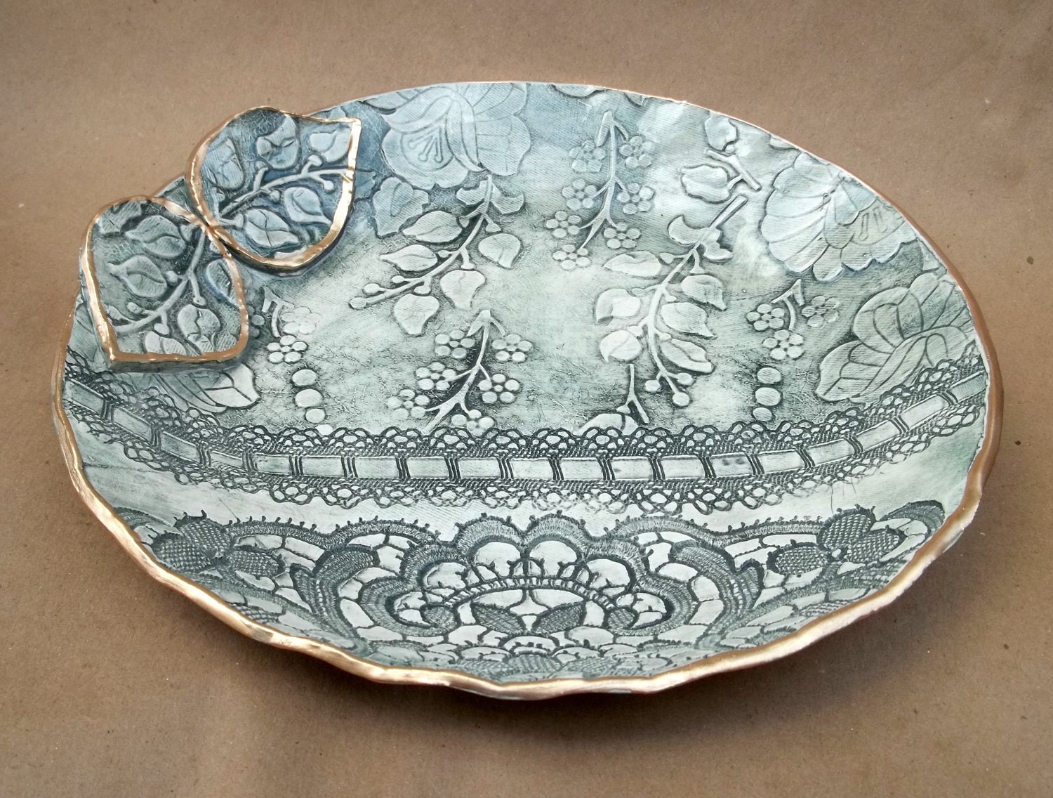 Forest Green Lace Damask Bowl
