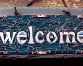 Welcome Mosaic Sign in Dark Blue and Pale Violet