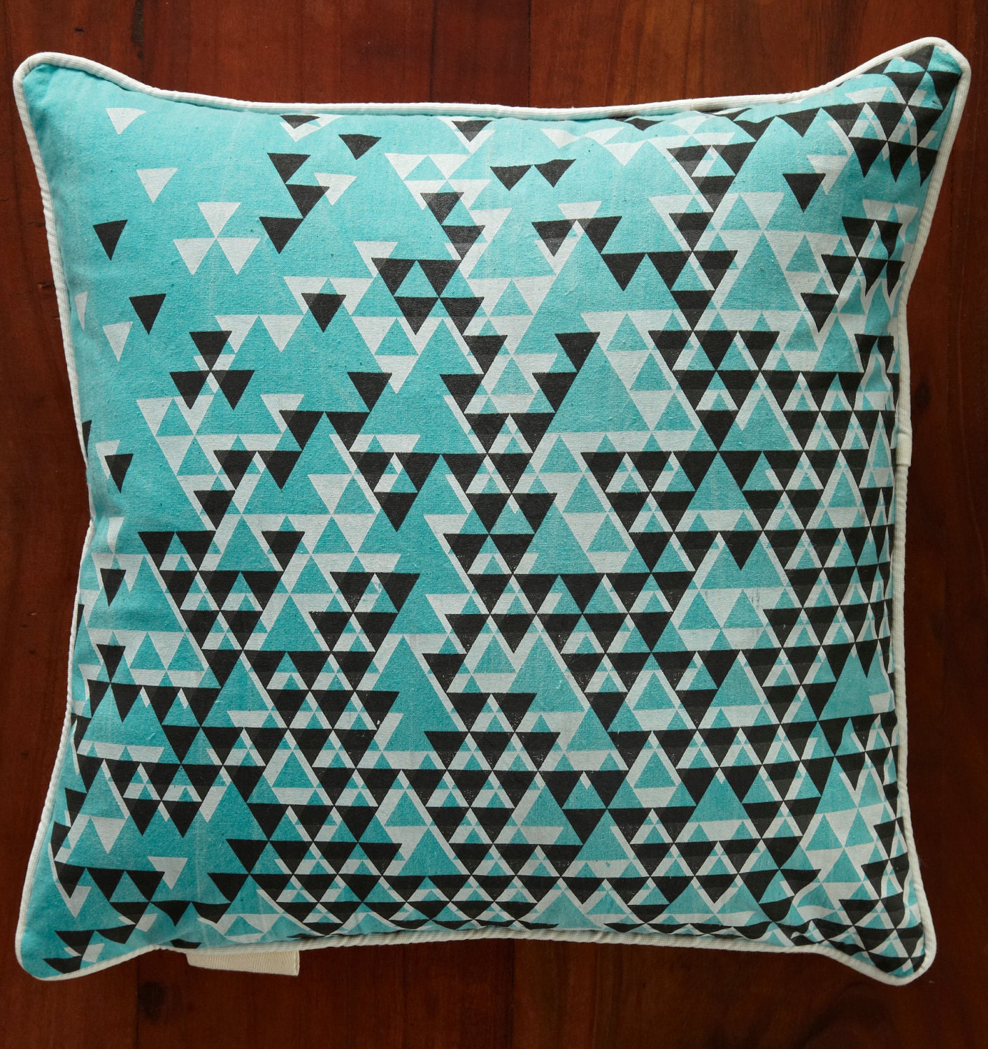 Turquoise Aztec Triangles Pillow Cover