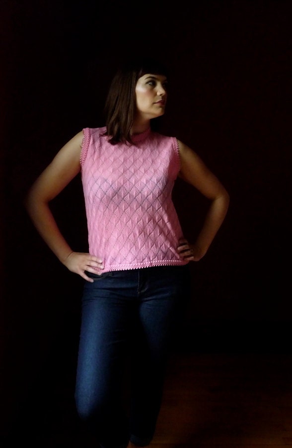 Pointelle Knit Blouse in Sheer Pink