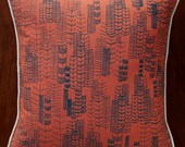 Feather Cities Pillow Cover - Coral and White