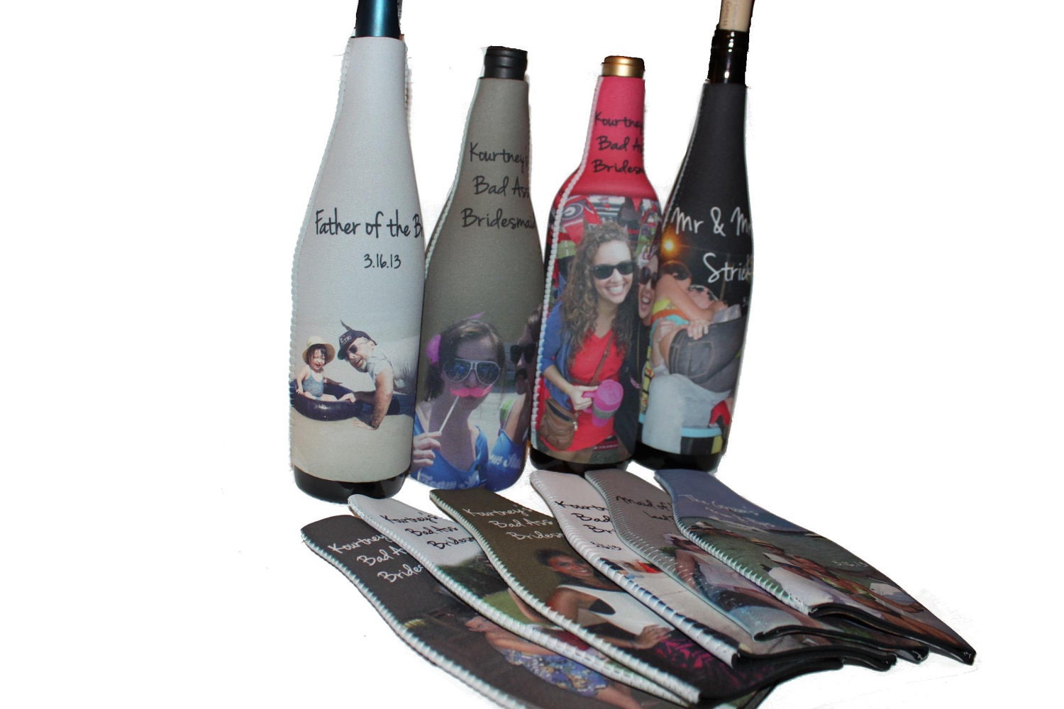 PERSONALIZED WEDDING FAVORS-Set of 4-Bridesmaids Gift-Wedding Gifts- Wine Insulators- Great Gifts for the Wedding Party