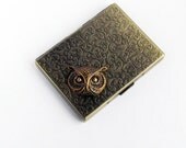 Cigarette Case,Owl Case,Antique Brass,Gothic,Owl,Steampunk,Victorian,Vintage Style,Slim Metal Wallet Oversized Card Holder