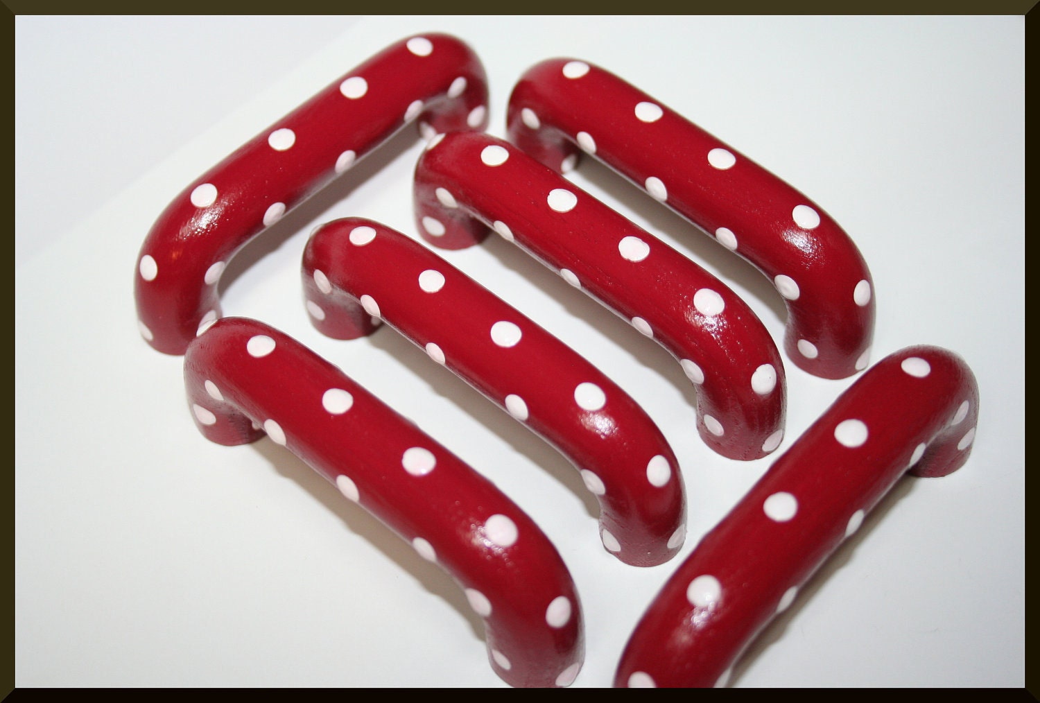 3" Pulls Red with White Polka Dots- Matching Knobs Available