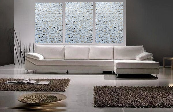 XXL Original Large Abstract Painting Original 72X36 3 piece tripych white gold brown Texture Artwork oil canvas acrylic Made to order by OTO