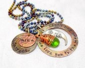 i Love you to the moon and back RUSTY Organic washer Hand Stamped Monogram Necklace