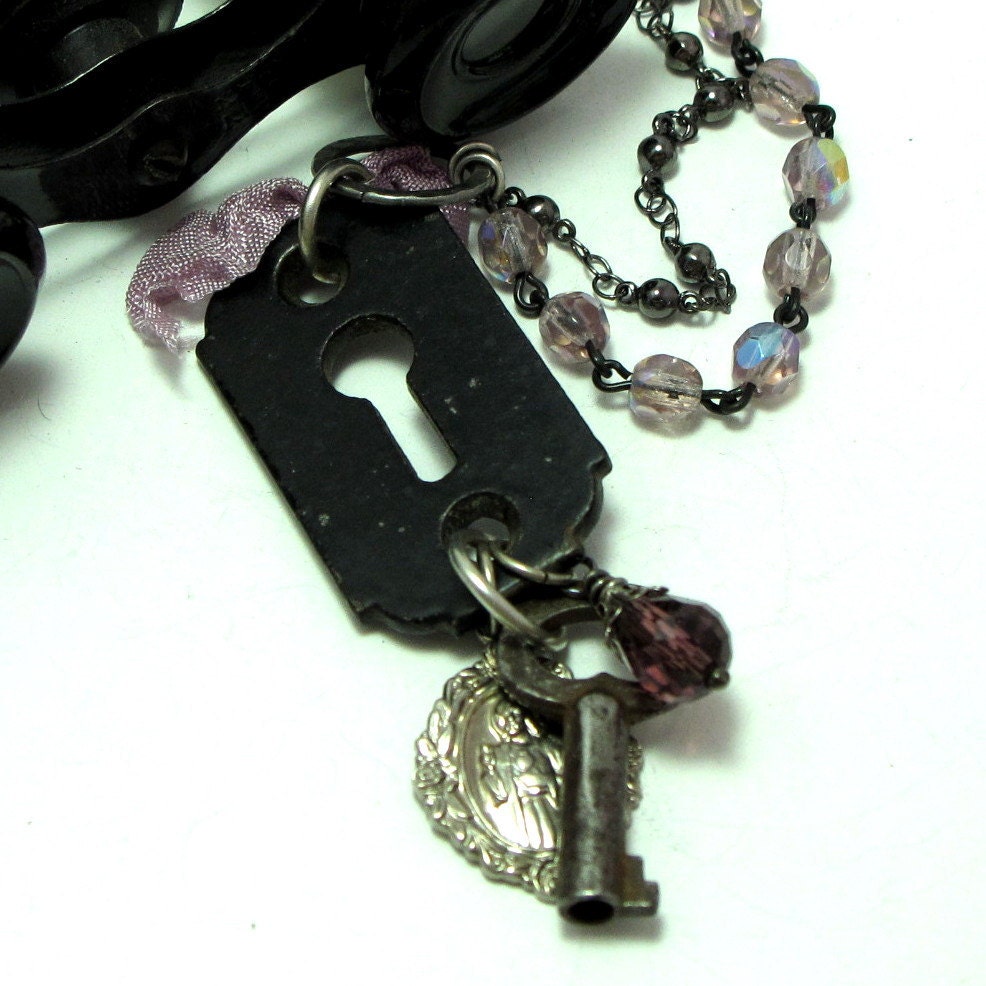 Steampunk OOAK Long Necklace Vintage Keyhole Skeleton Key Exclusive Design by Mystic Pieces
