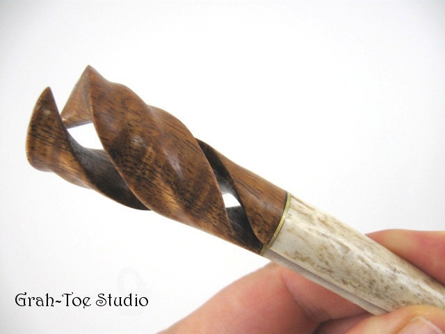 Curly Koa Wood Tendrils Antler Hair Sticks Pair Grahtoe Handmade
