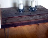 Barn Wood Side Table Coffee Table - Industrial Furniture - Modern Reclaimed Upcycled Rustic Wood with Vintage Steel Iron Hairpin Legs - OOAK