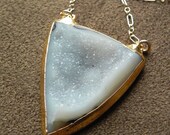 SALE Druzy Agate Slice and Gold FIlled Chain Necklace