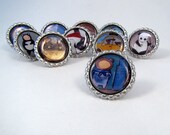 Art Jewelry, Bottle Cap Ring, Whimsical Wearable Painting