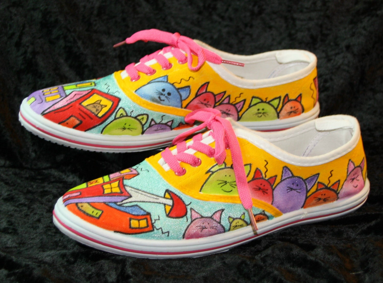 Hand Painted Shoes Women Cat Design