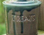 Treat Jar  Dogs Pets Kids Candy Lidded Jar Olive Peacock Ready to Ship