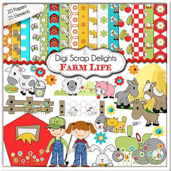 Digital Scrapbooking: Farm Scrapbook Kit (Farm Clip Art)