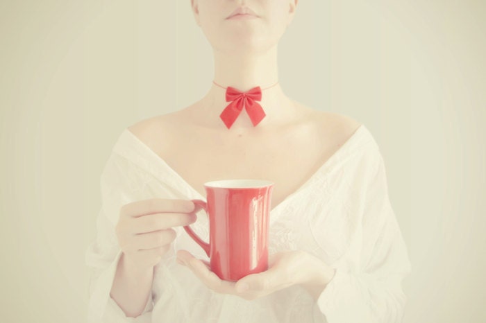 Good Morning, Dear - whimsical photograph dreamy cup of tea red soft tea party pastel scarlet sunshine kitchen decor surreal Photography 4x6 - WhisperTrees