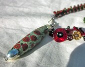 Red Poppy Lampwork Spiral Beaded Necklace - Statement Necklace