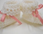 Hand Crocheted White Baby Booties Baby Shower Gift