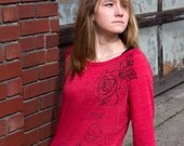 Rose Petals Organic Cotton Long Sleeve Shirt Red Womens LARGE