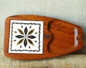 Vintage Cheese Tray with Tile - Gold, Black, White and Teak