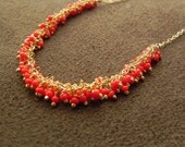 SALE Red Glass Vermeil and Gold Filled Cluster Necklace