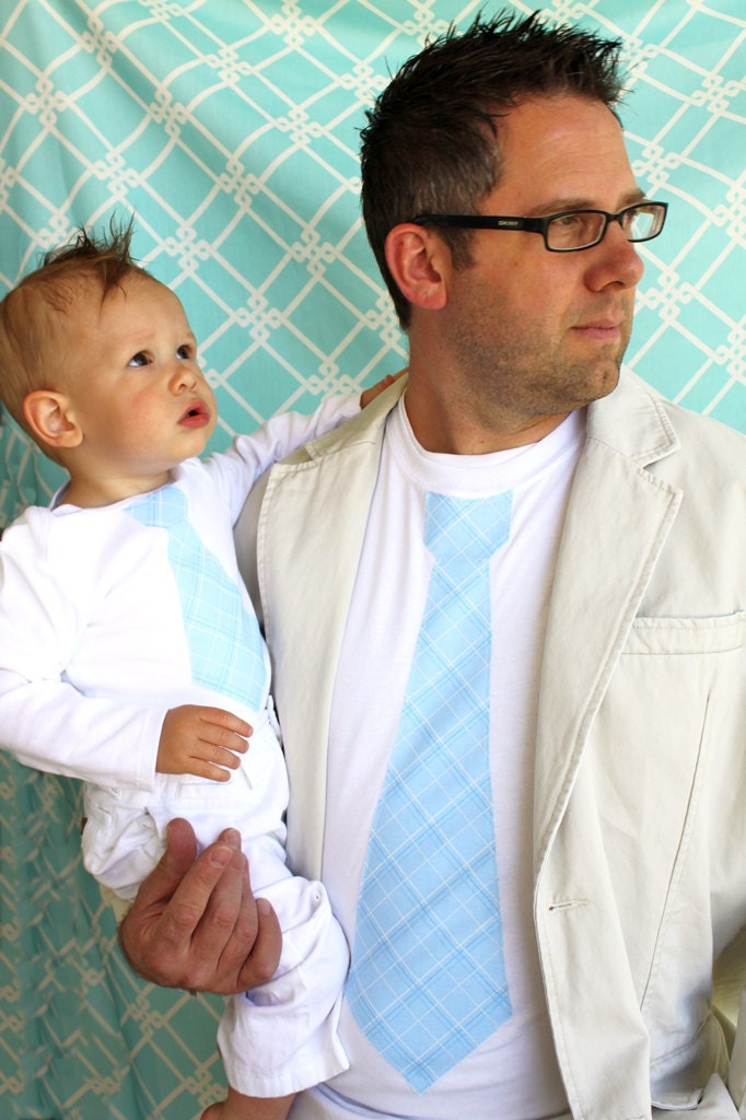New Dad & Baby Boy Set of 2 Tie Shirts.  Tshirt for Daddy and Onesie for Son. Great for Baby's First Father's Day, Summer Wedding, Gift Set.