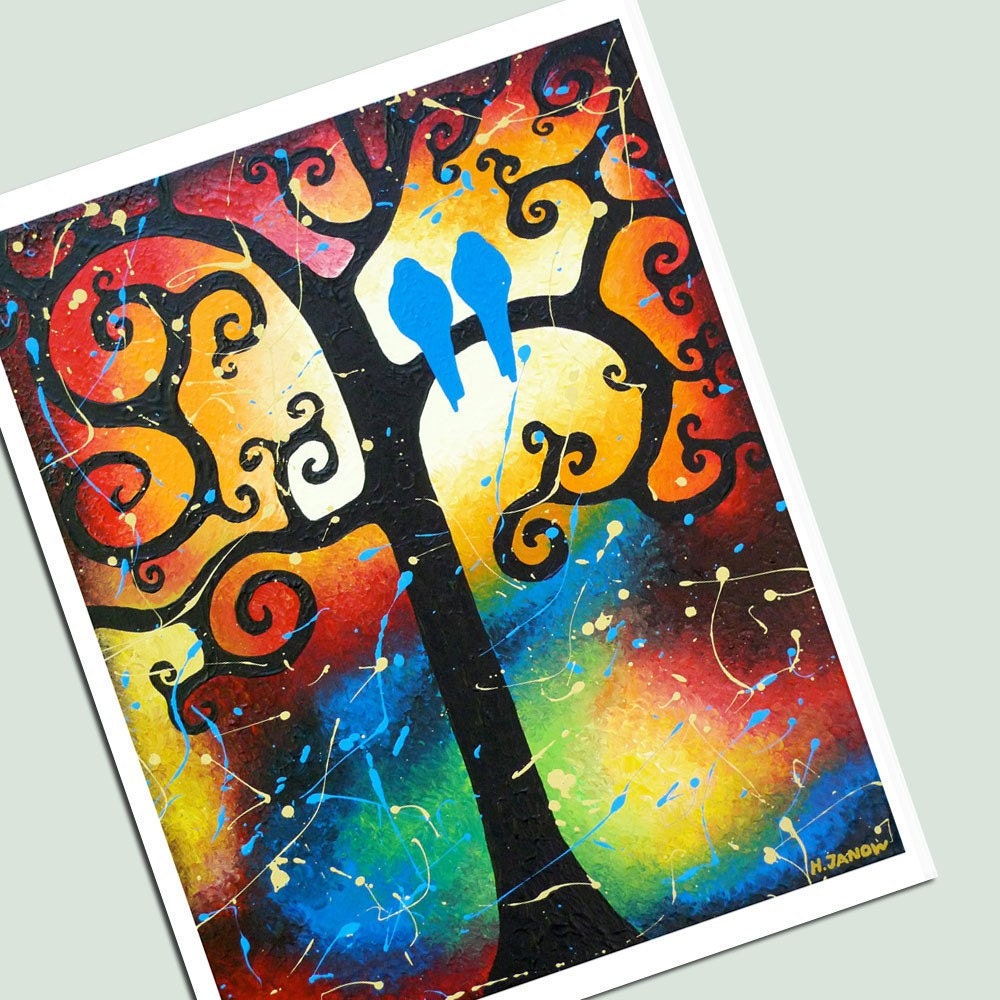 Blue Bird Art Print Wedding Gift - Tree of Life - Wall Decor - 8x10 Signed