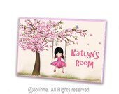 Cherry Blossom tree personalized door sign , kids room door plaque, nursery art, girls custom name wall sign