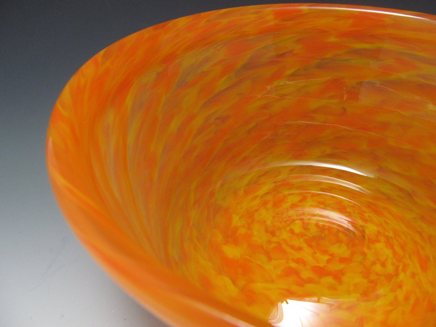 Blown Glass Bowl - Yellow Orange Blown Glass Bowl with folded lip - Handmade Glass - OOAK Glass - KennethMarineGlass