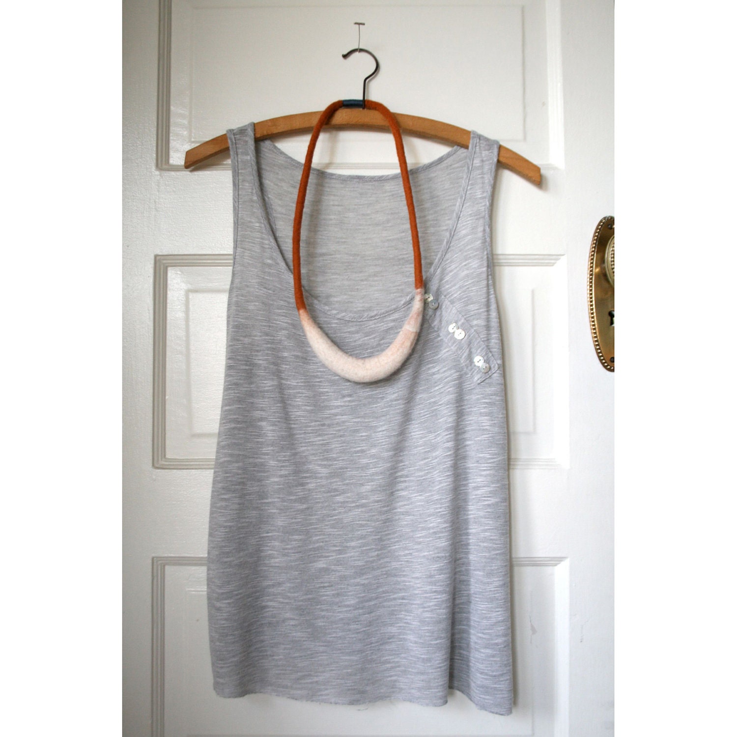 Crescent Necklace - Hand Felted Merino Wool - Cream and Burnt Orange