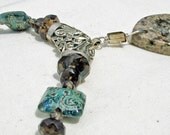 Batik Lampwork and Ocean Jasper Pendant Necklace with Island Charm
