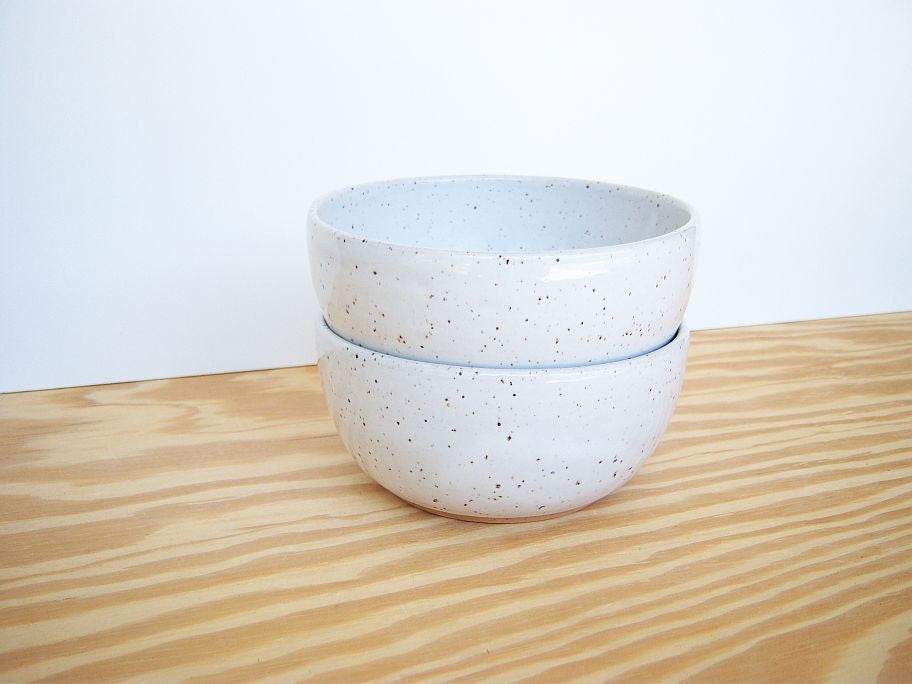 Glossy White Speckled Stoneware Bowls Set of 2