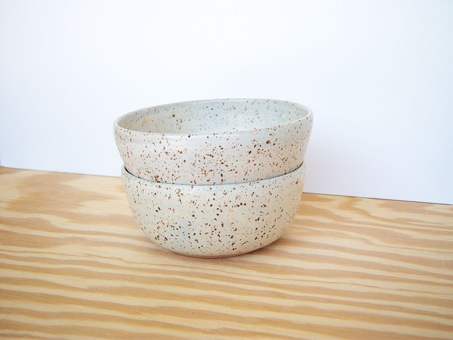 Speckled Stoneware Bowls in Satin Oatmeal Glaze - Set of 2