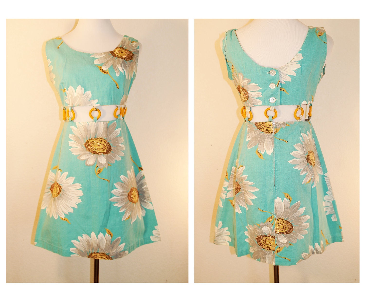 Vtg Swinging 60s Dress/ Vintage 60s Cut Out Floral Metal Zipper Dress - bonnechancevintage