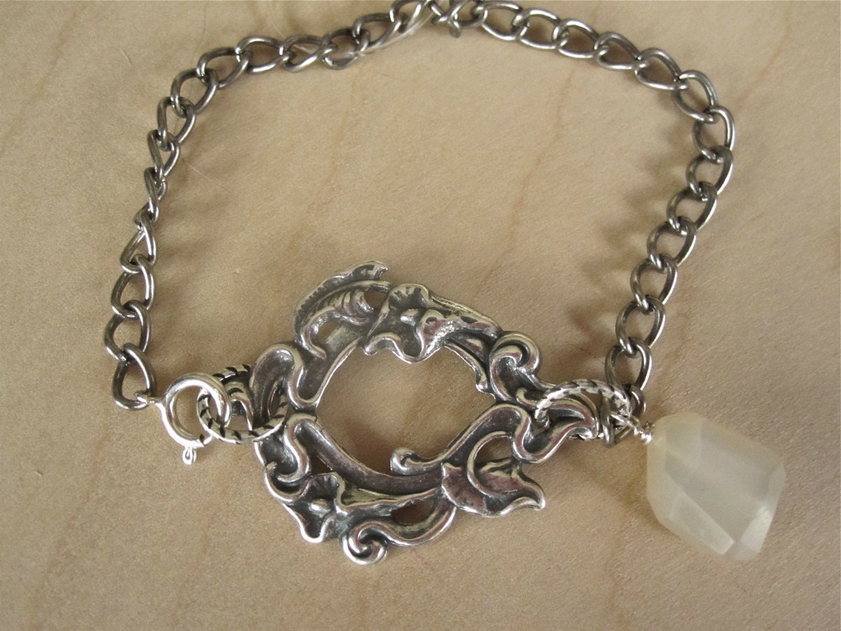 Faceted Moonstone Art Deco Silver Bracelet