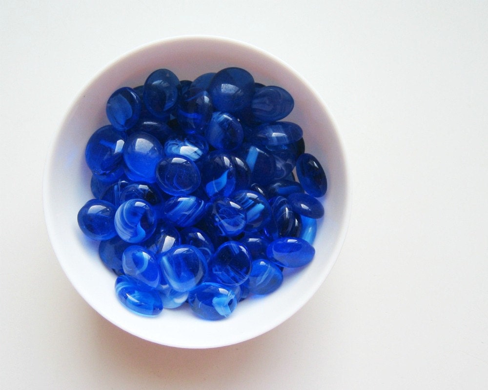 10 Glass Gems Marbled Blue