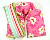 Herbal Neck Heat Wrap Eye Pillow Set Hot Cold Therapy Organic Flaxseed Rice Lavender Scented Floral Pinks  Green Weddings Yoga Holidays