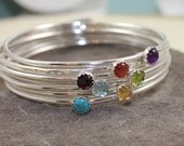 Stackable Mothers Bangle Bracelet - Birthstone