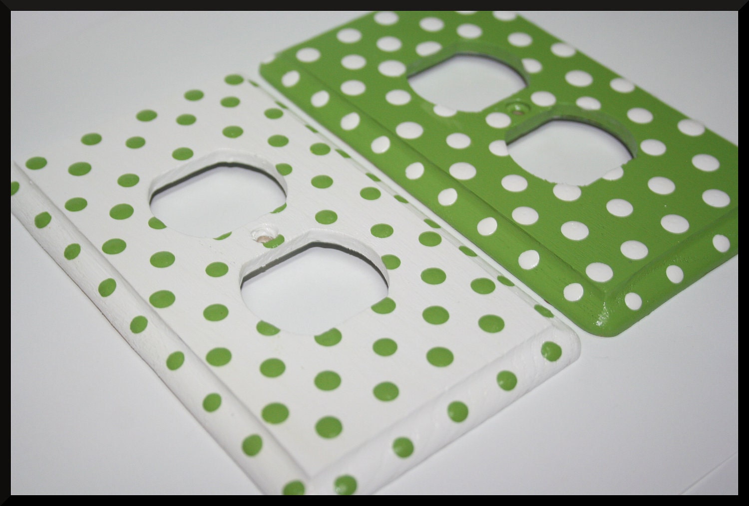 Green and White Polka Dot Outlet Covers