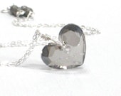 Heart Pendant, Smoke Grey Gray Necklace Swarovski Crystal Pendant Sterling Silver   - Smokey Love - CCARIA