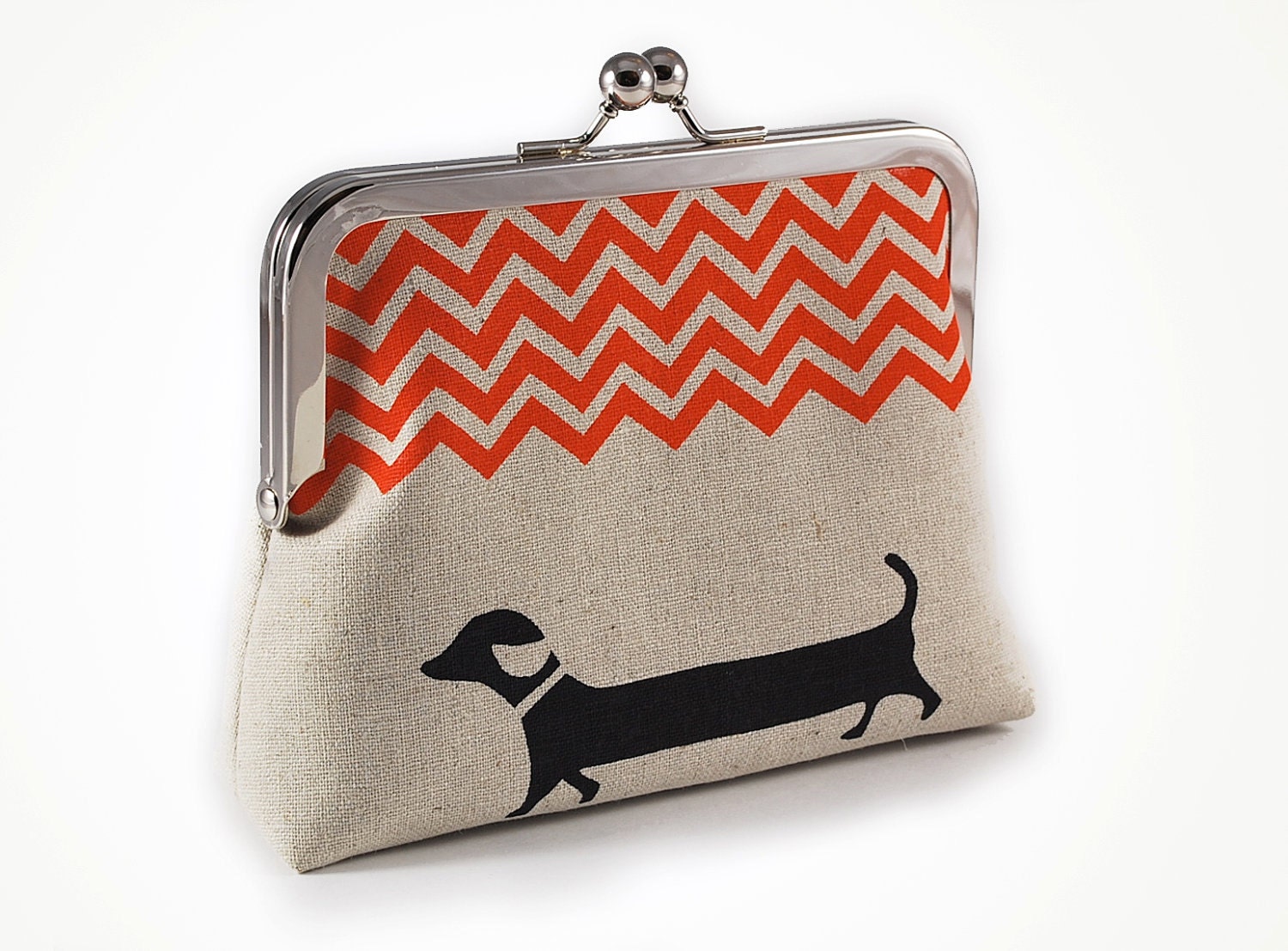 Dachshund purse with orange chevron
