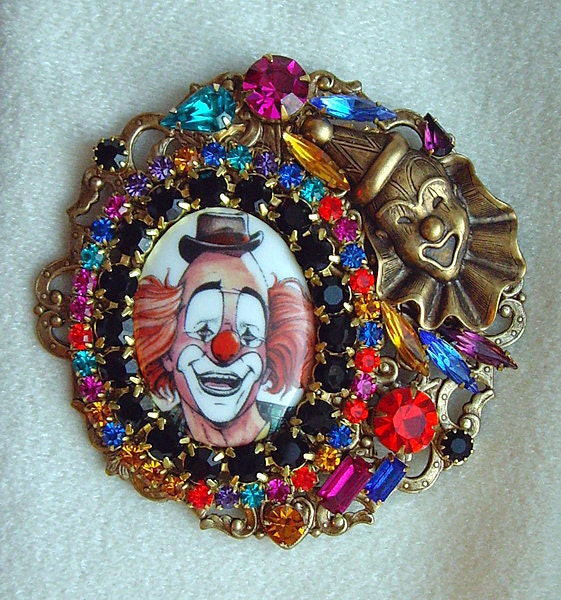 Clown Jewels Cameo Pin Brooch/Pendant OOAK Caroline Erbsland Signed BIG
